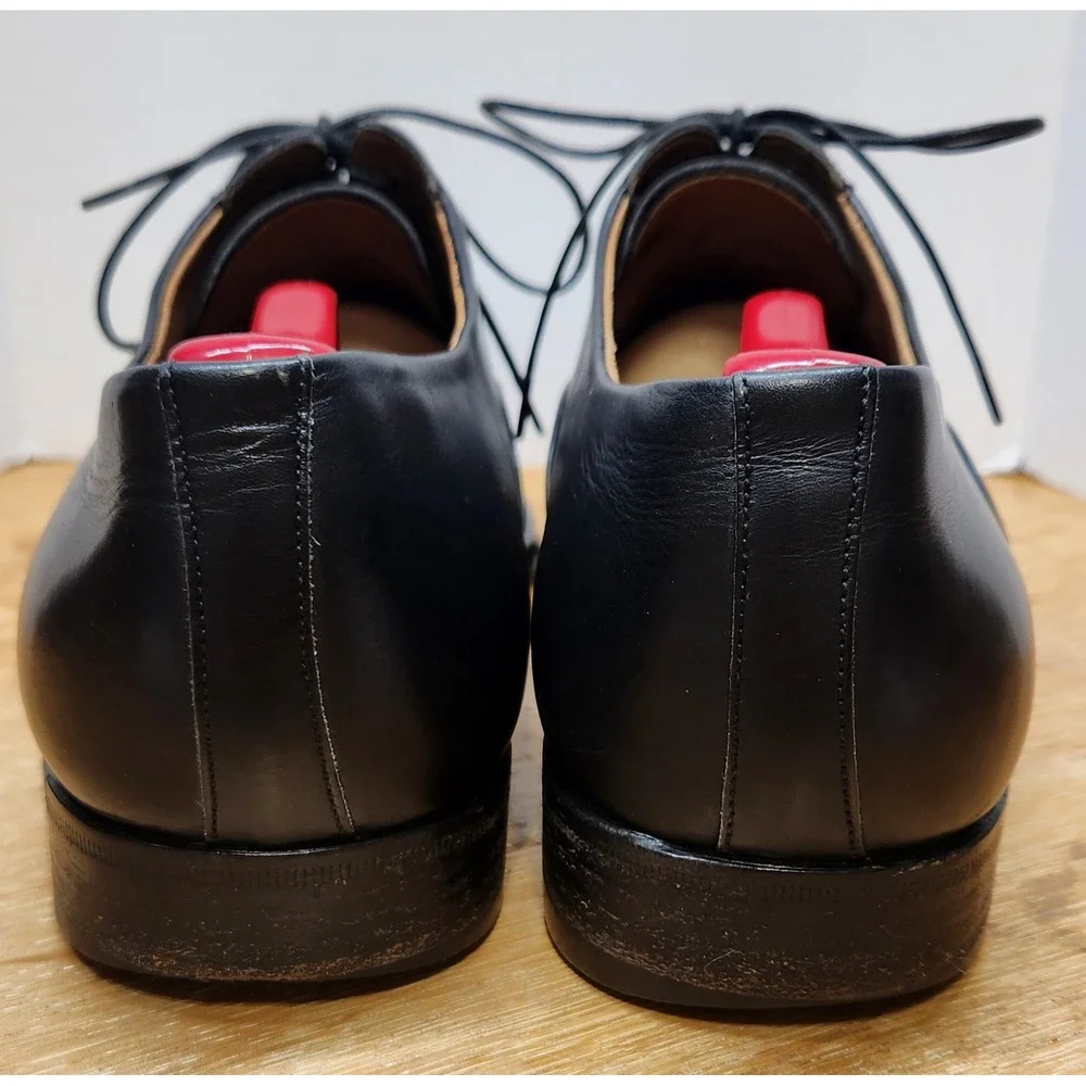 Santoni Black Leather Cap Toe Medallion Oxford Dress Shoes Lace 10.5 US 9.5 UK